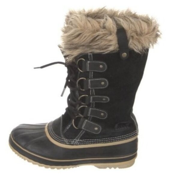 SOREL Joan of Arctic Snow Winter Boots 10 Black Waterproof Leather Faux Fur Cuff - Picture 3 of 7